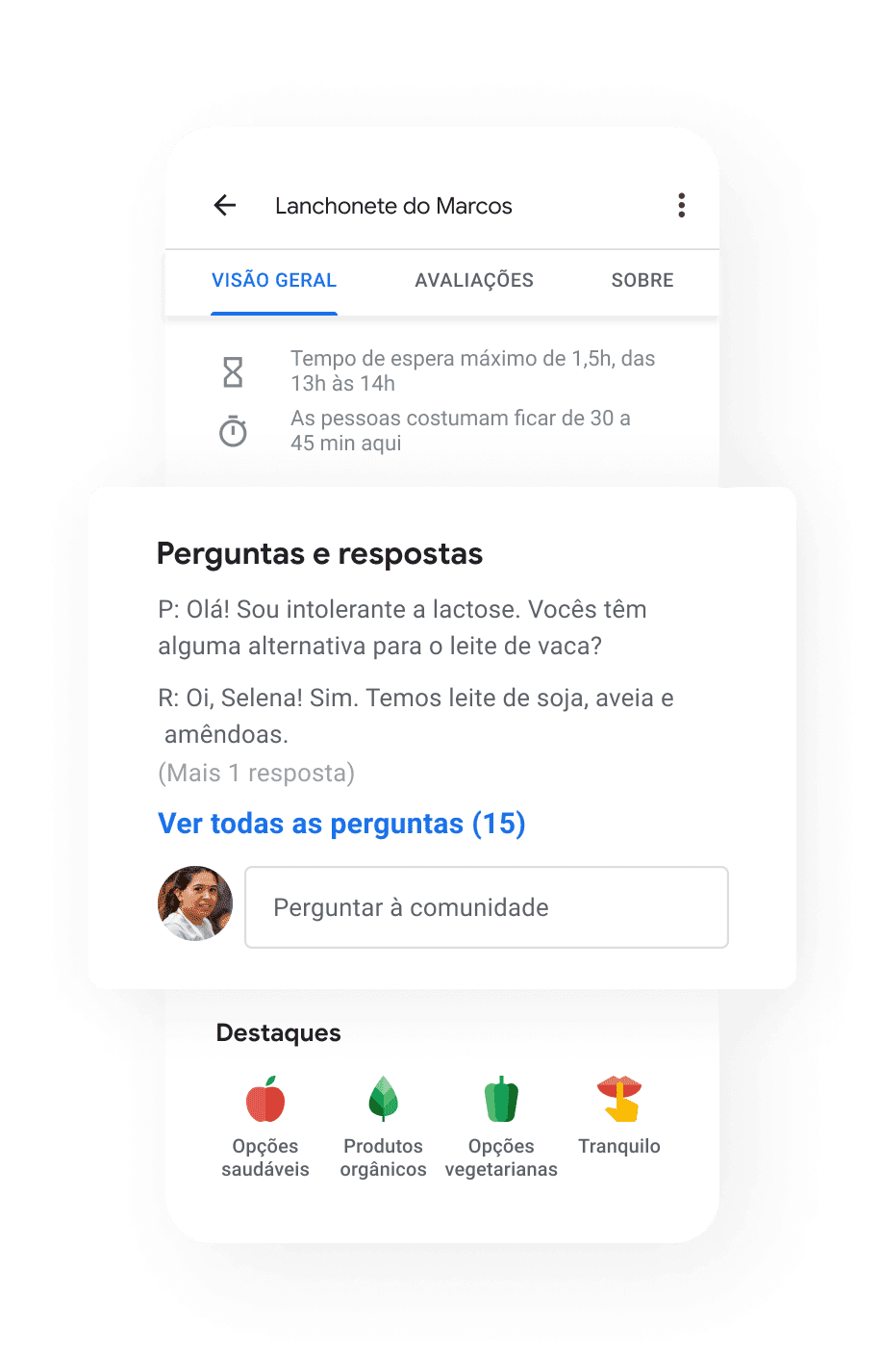 Imagem com perguntas e respostas do Google Meu Negócio